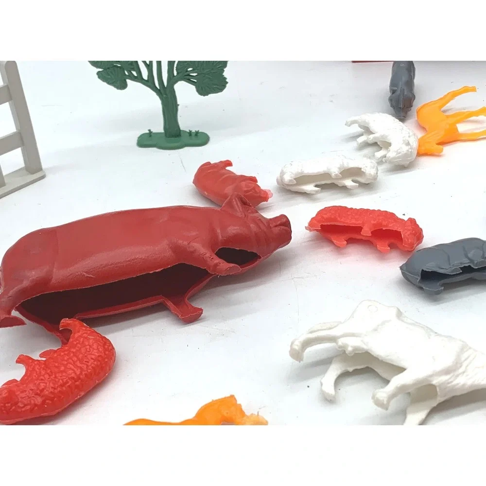 Vtg Plastic Farm Animal Playset Lot Barn Fence Tree Toy Figures 1970s 1980s 35Pc